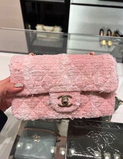 Chanel Classic Mini Rectangular 22K Pink Tweed with light gold hardware
