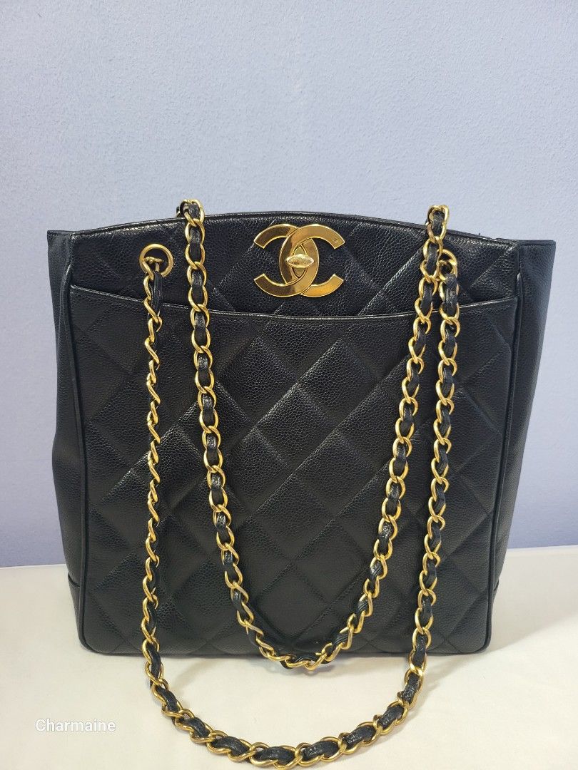 Chanel caviar tall turn lock open top tote gold, Luxury, Bags & Wallets on  Carousell