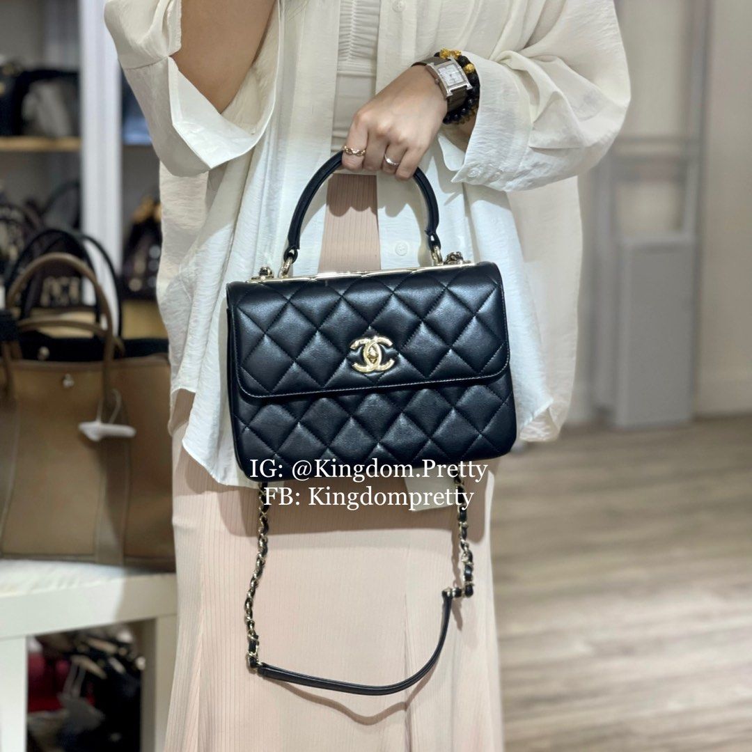 Chanel CC Trendy Classic Quilted Top Handle Flap Bag In Black Gold