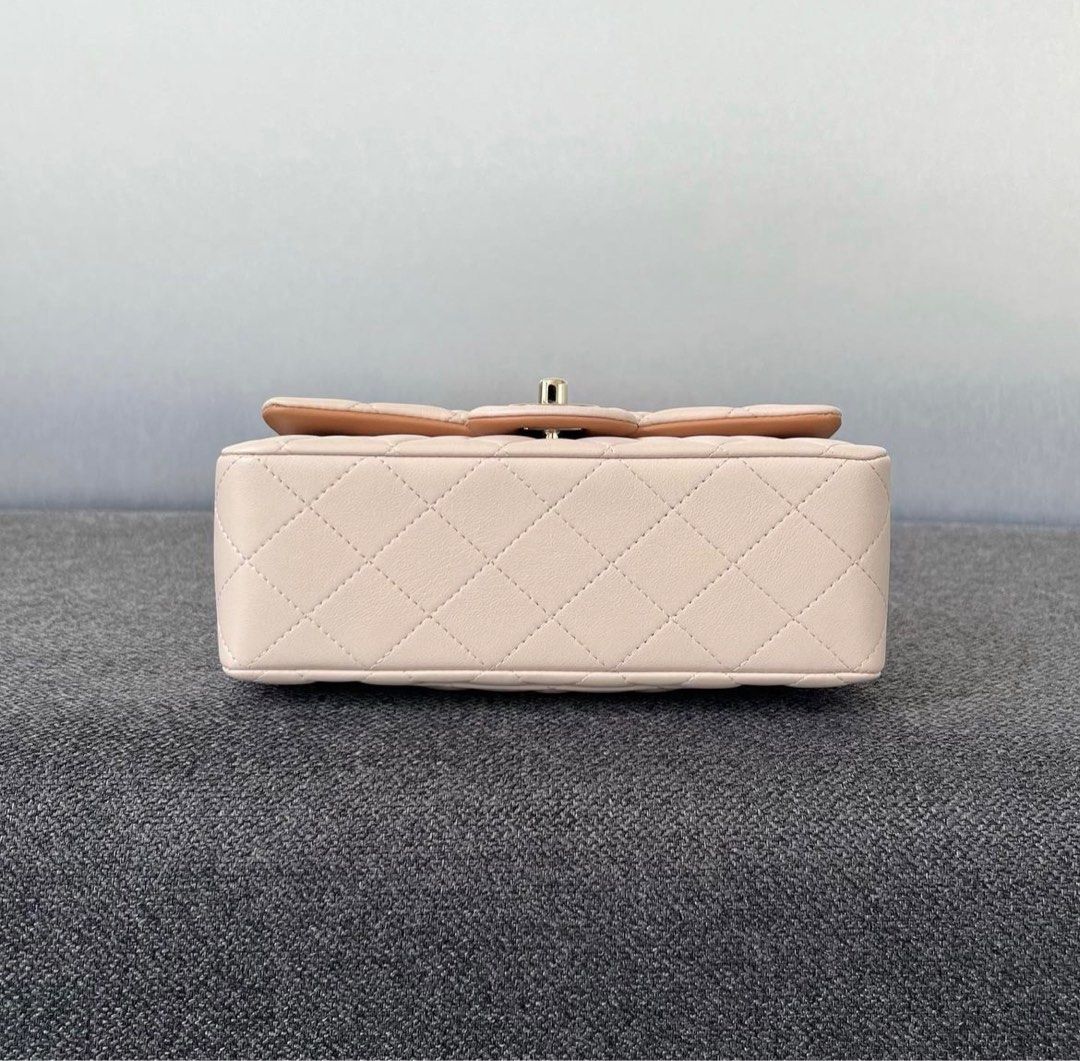 Chanel Mini Rectangular Top Handle Lambskin 23P Ecru / Dark beige Light ...
