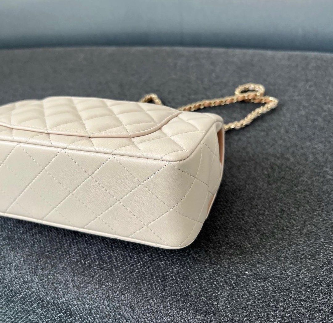 Chanel Mini Rectangular Top Handle Lambskin 23P Ecru / Dark beige Light ...