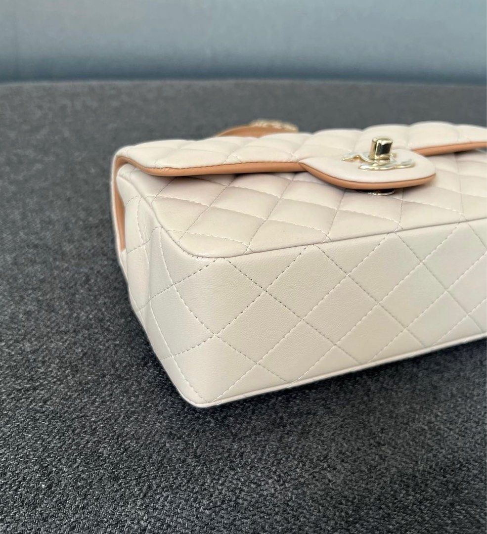 Chanel Mini Rectangular Top Handle Lambskin 23P Ecru / Dark beige Light ...