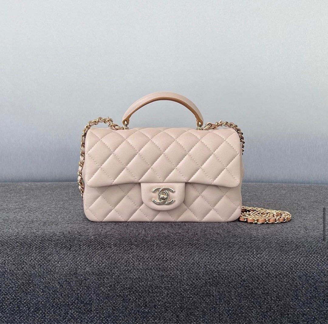 Chanel Mini Rectangular Top Handle Lambskin 23P Ecru / Dark beige Light  Ghw, Luxury, Bags & Wallets on Carousell