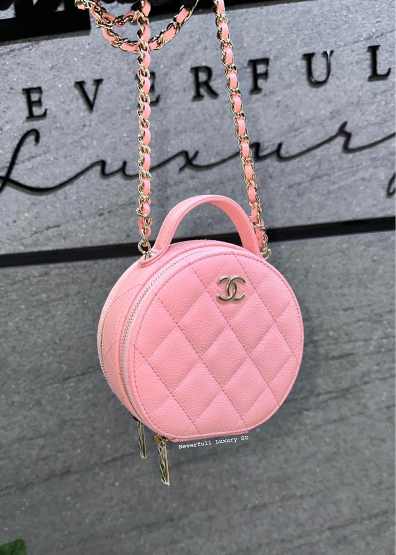 Chanel Mini Round Top Handle Vanity Case Dark Pink Lambskin Gold