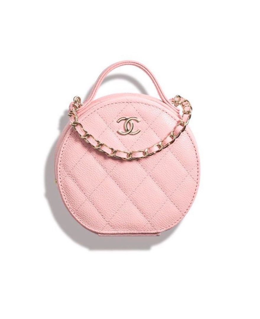 Chanel Mini Round Vanity Bag with Handle 22C Sakura Pink Caviar Ghw