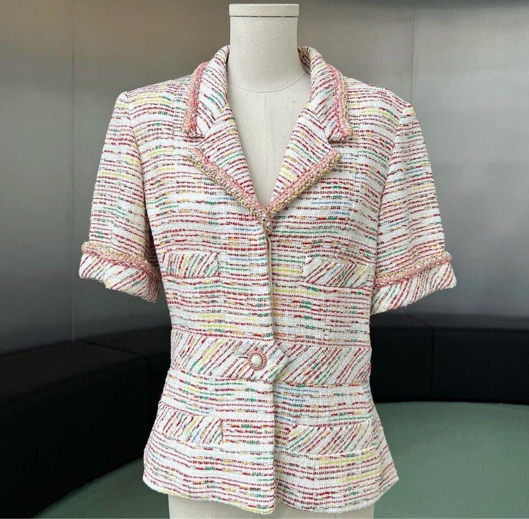 Chanel P61147 Short Sleeve Tweed Jacket Colourful Luxury Apparel