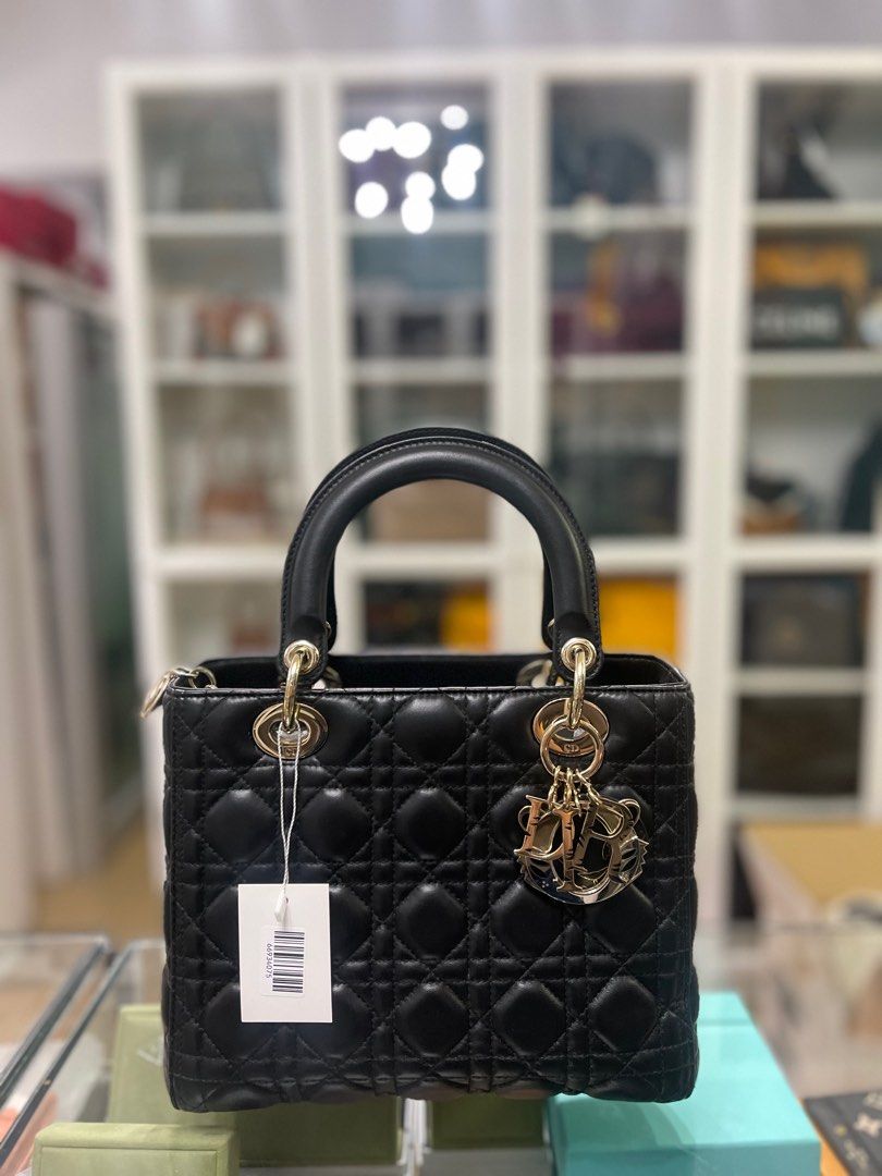 Christian Dior Lady Dior Black Medium Lambskin with limited edition charms