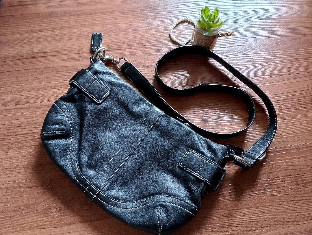 Coach Solid Black All Leather Small Demi Purse Shoulder Handbag EUC | eBay