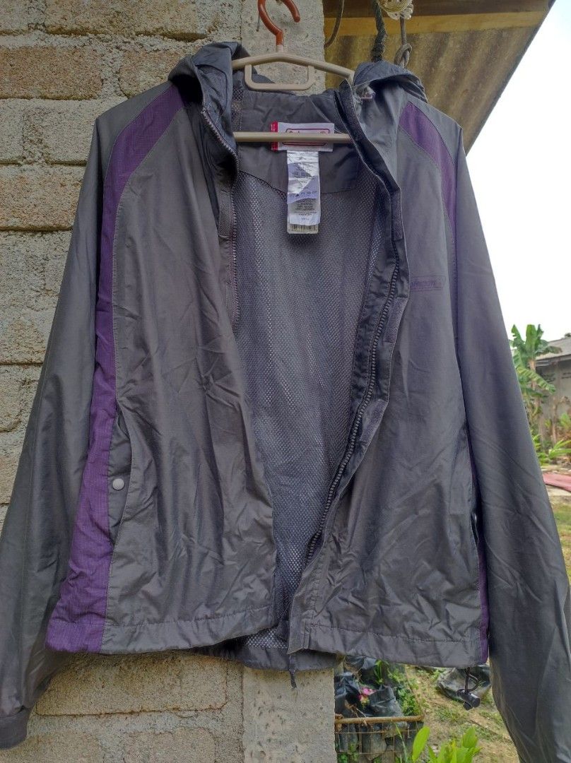 COLEMAN S M Gray Purple Windbreaker Rain Jacket Nylon Hooded RN