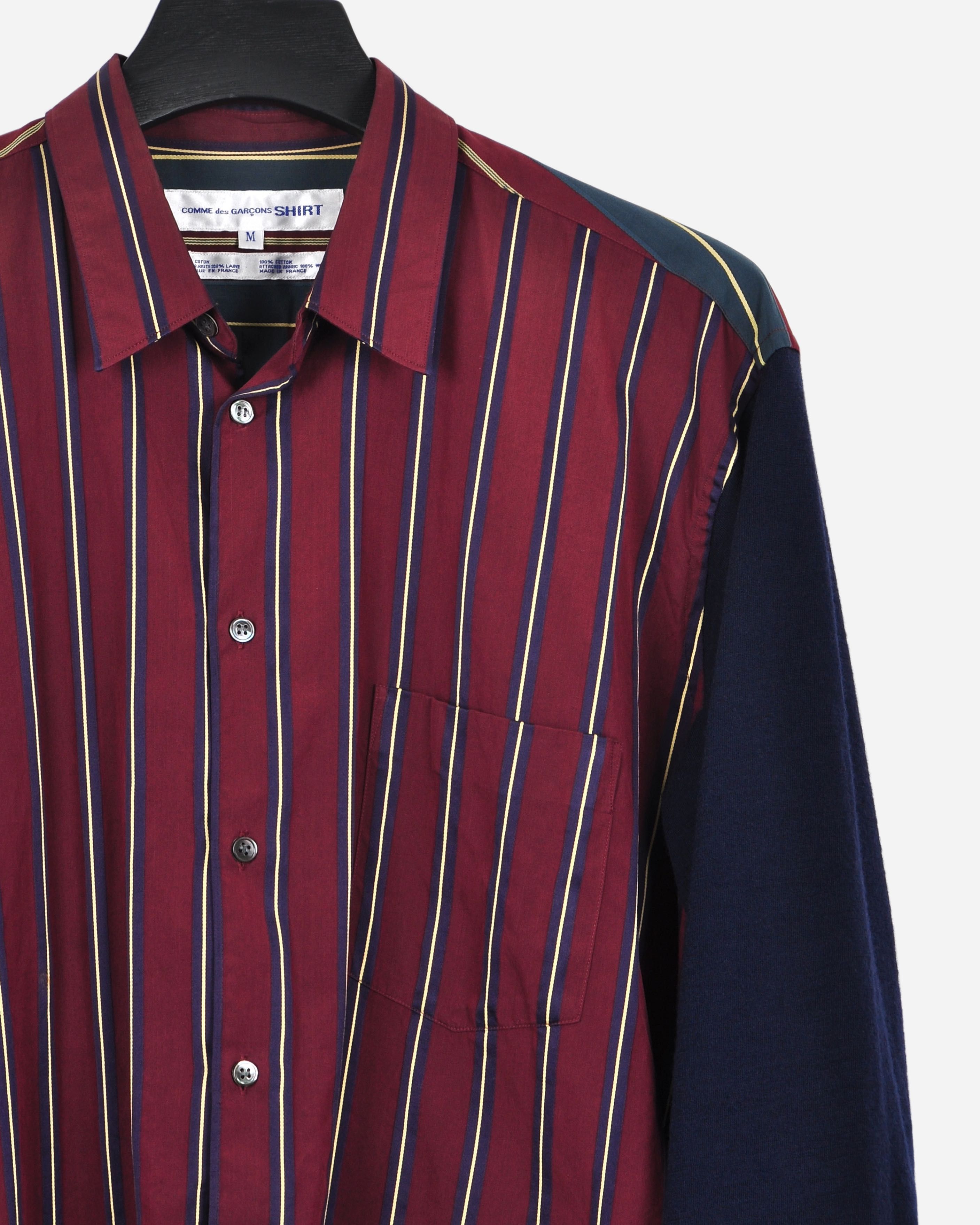 comme des garcons shirt hybrid reconstructed striped button up shirt