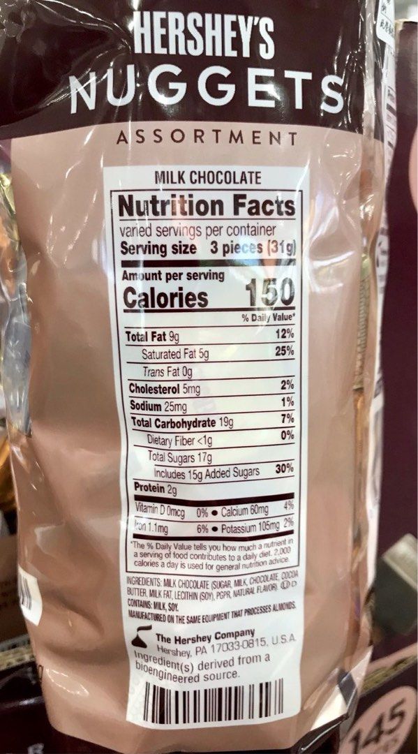Costco好市多 HERSHEY’S 好時 賀喜 綜合巧克力 1.47kg/145pcs nuggets, 食物和飲料, 罐裝食品&即食食品