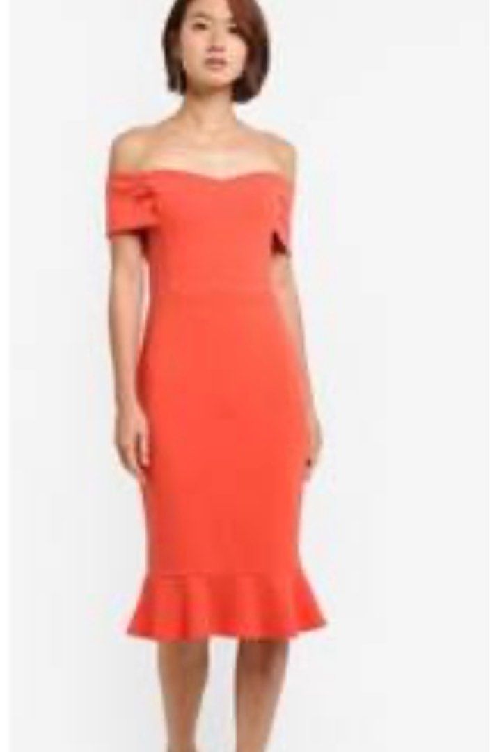 Dorothy Perkins Coral Bardot Dress Uk 8 Women s Fashion Dresses Sets Dresses on Carousell