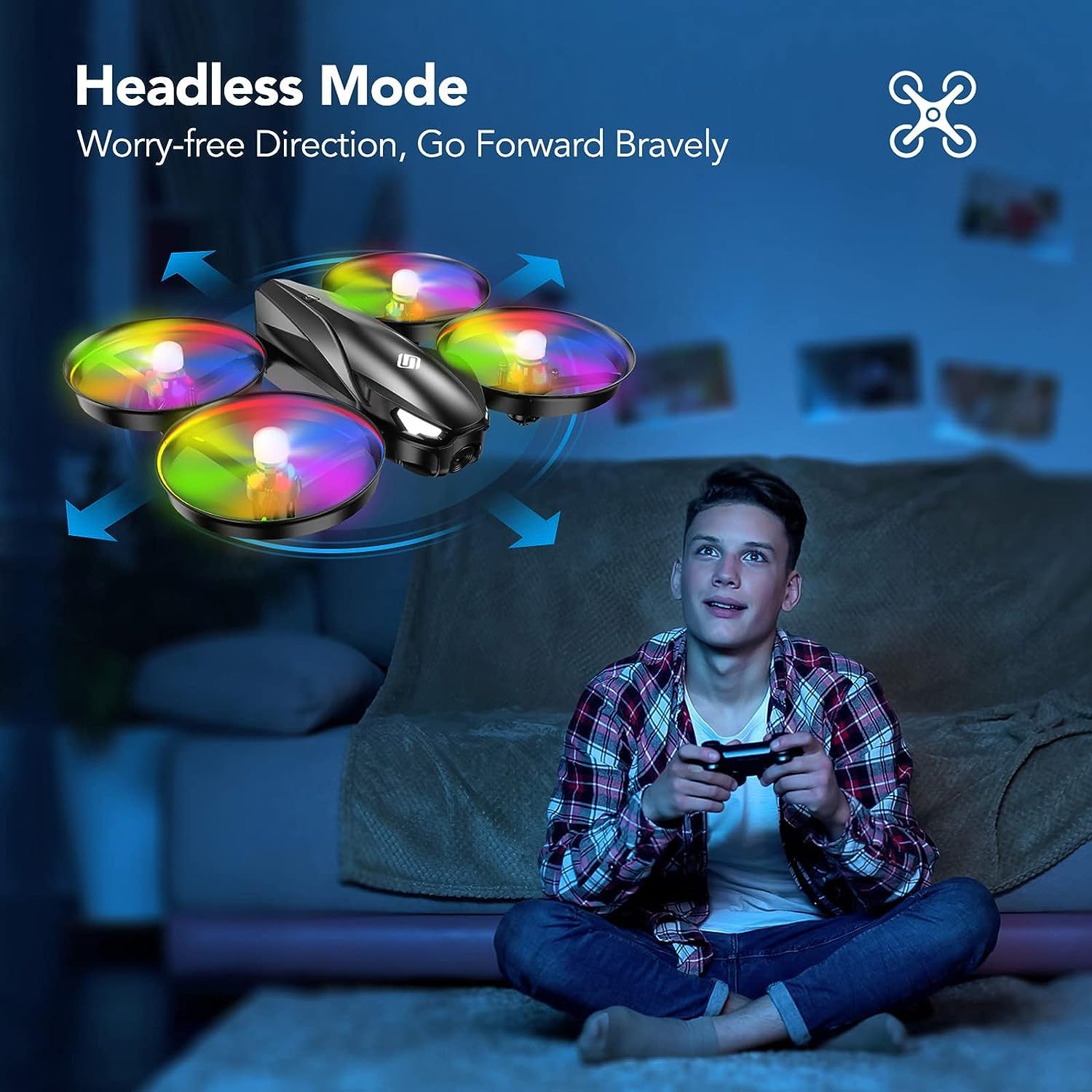 Drone for Kids, RC Drone for Toy with Colorful LED Lights, 3 Speeds, 3D