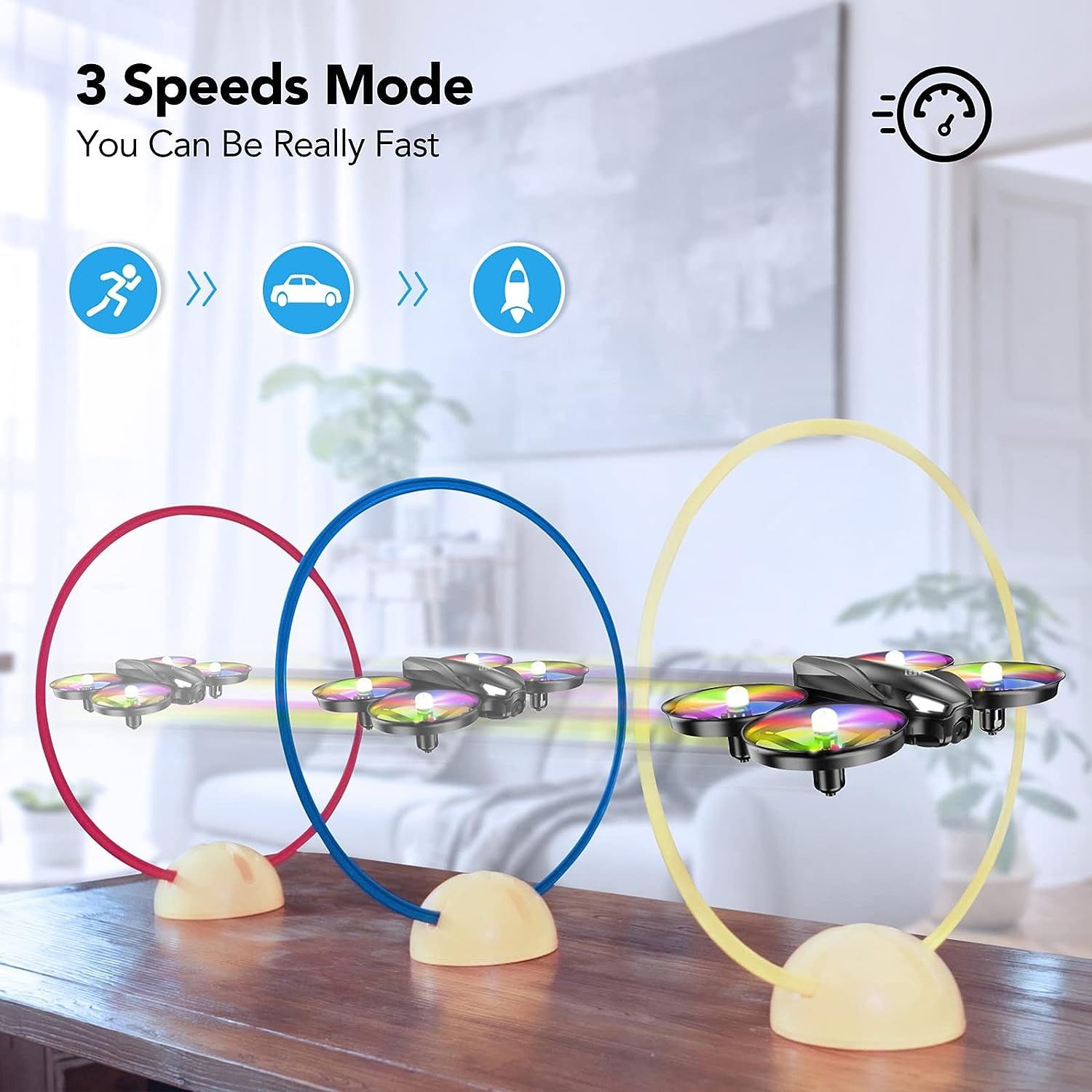 Drone for Kids, RC Drone for Toy with Colorful LED Lights, 3 Speeds, 3D