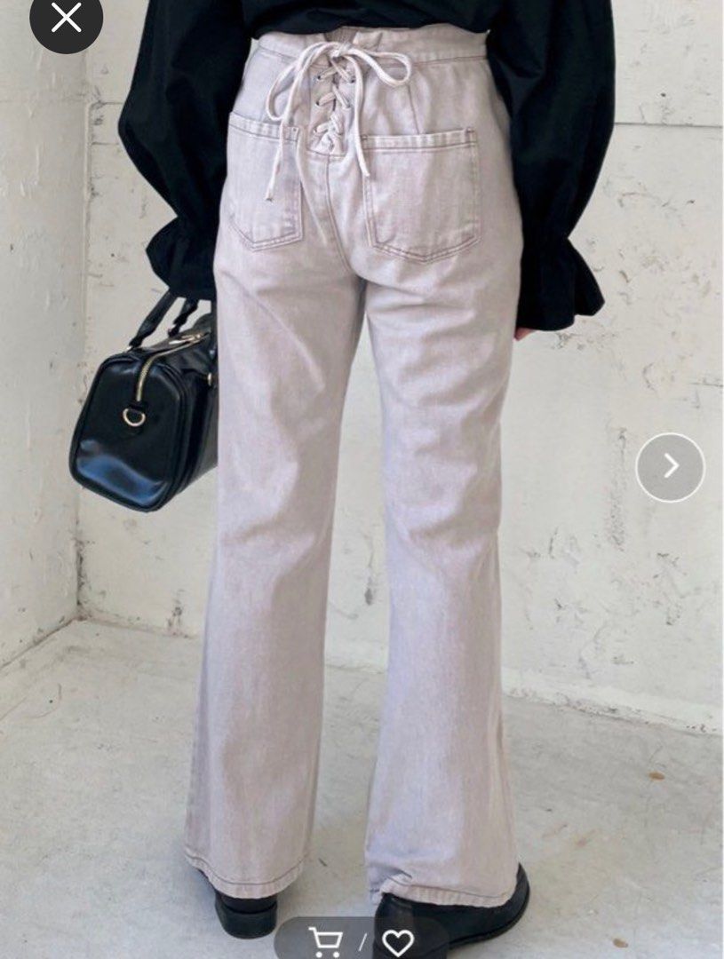 保留中）🇯🇵日牌EPIMIE'PIMMY牛仔褲綁帶微喇叭褲, 她的時尚, 褲＆裙