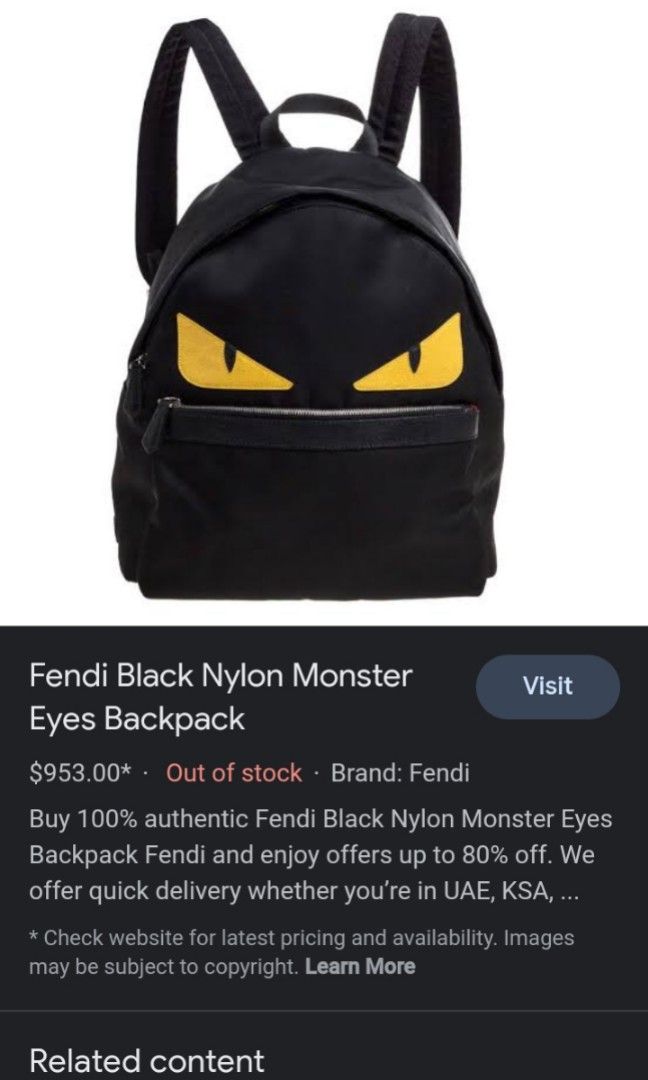 Fendi Black Nylon Monster Eyes Backpack Fendi