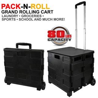 Foldable Trolley Cart Shopping Grocery 2-Wheel Multi-Purpose Folding Trolley Storage/Shopping Cart with Cover 35 kg 80lbs Capacity PACK-N-ROLL Grand Rolling Cart Collapsible Hand Crate on Wheels