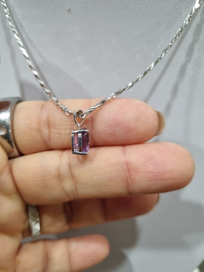 Genuine Amethyst 6x8mm Pendant Silver chain optional Women s