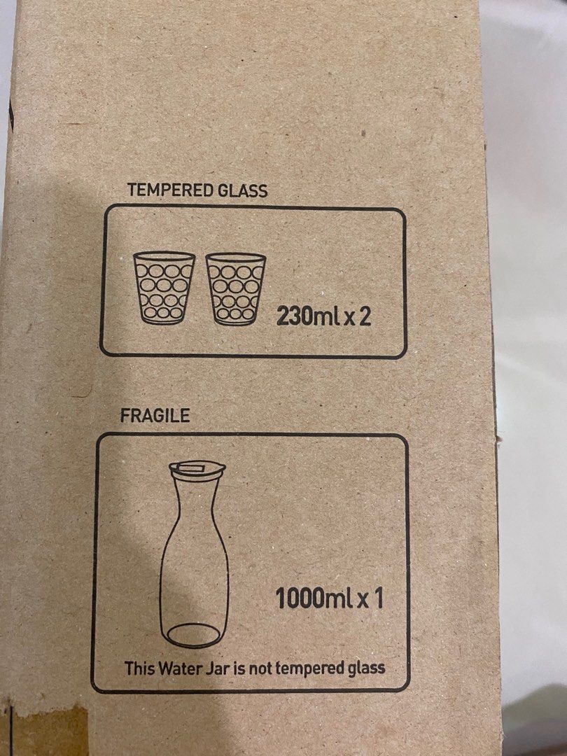 Glasslock Water Jar & Tempered Glasses Set, Furniture & Home Living