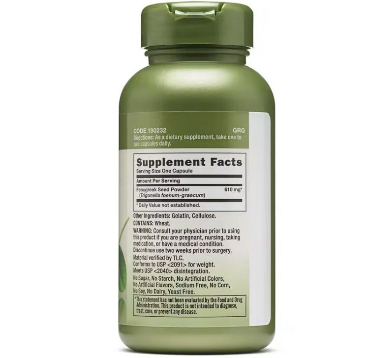 GNC Fenugreek 610MG 100 Capsules, Health & Nutrition, Health