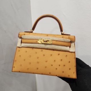 Hermes Ostrich Skin Kelly 32 with GHW in Marron Fonce