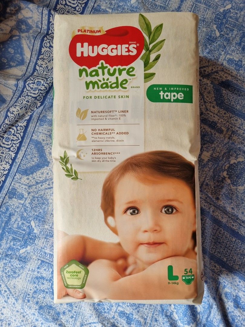 Huggies Diapers naturemade L size tape, Babies & Kids, Bathing