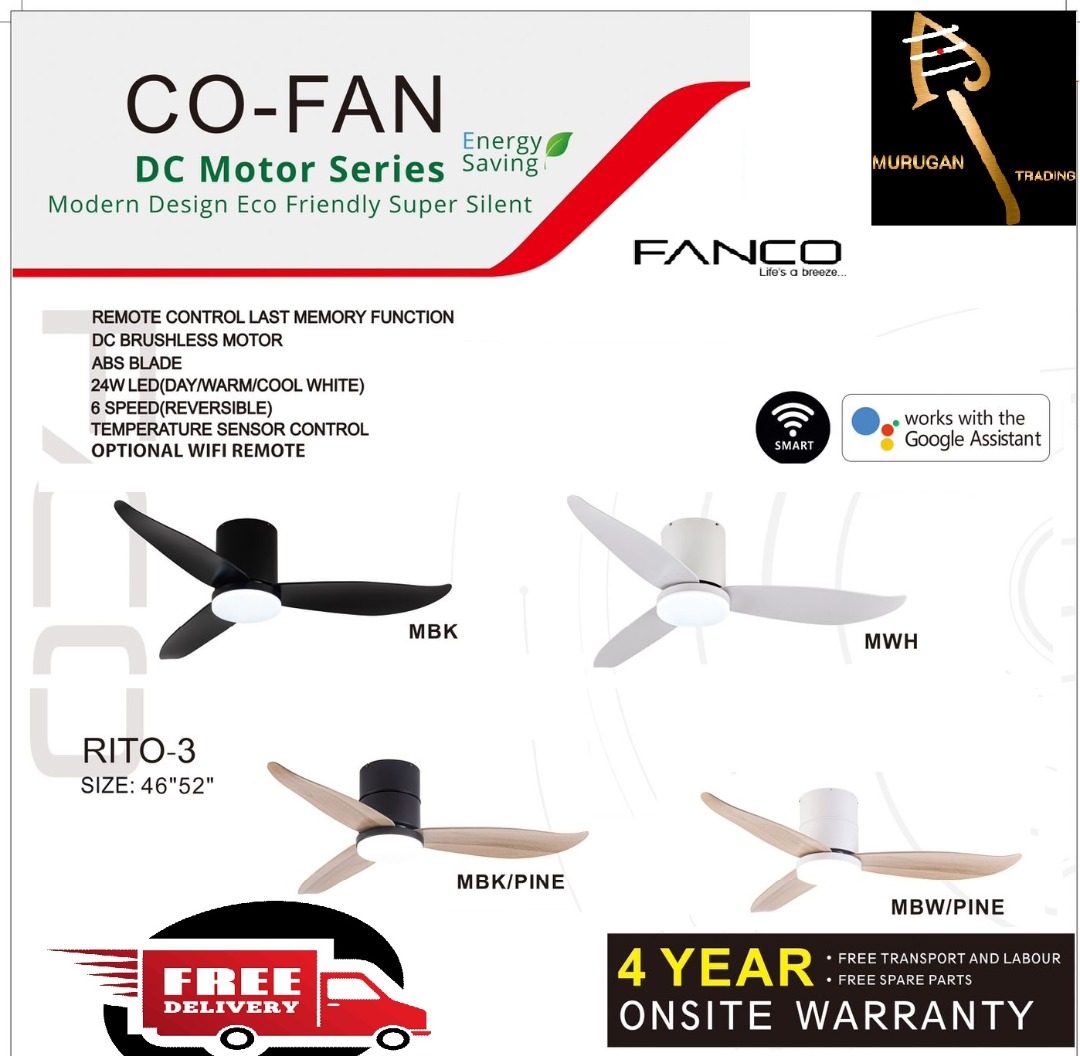 (INSTALLATION PROMOTION ) FANCO RITO 3 CEILING FAN WITH or WITHOUT WIFI
