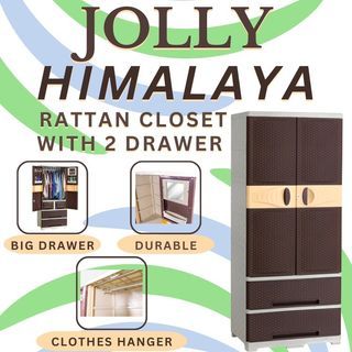 Jolly Himalaya Rattan Closet With 2 Drawers Clothes Storage Organizer Cabinet Cabinet Wardrobe For Clothes Cabinet Clothes Organizer Wooden Durabox Storage For Clothes Furniture & Organization Furniture Bedroom Furniture Wardrobes