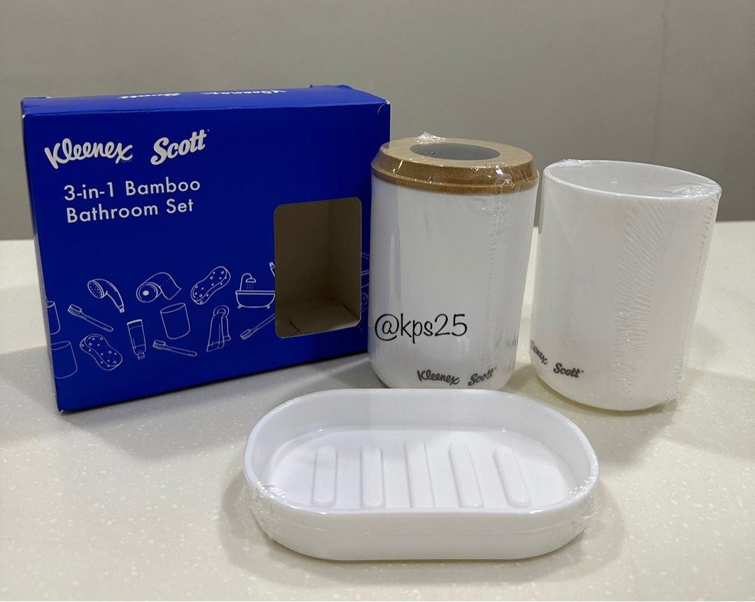 Kleenex 3in1 Bamboo Bathroom Set, Furniture & Home Living, Bathroom