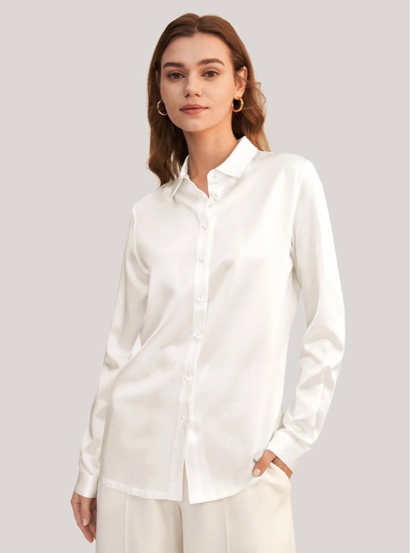 White silk dress shirt on sale