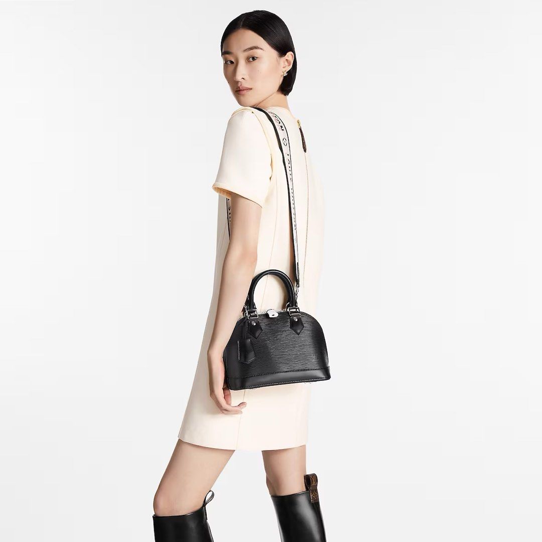 Louis Vuitton Alma BB Noir Epi Leather Bag with Jacquard Strap