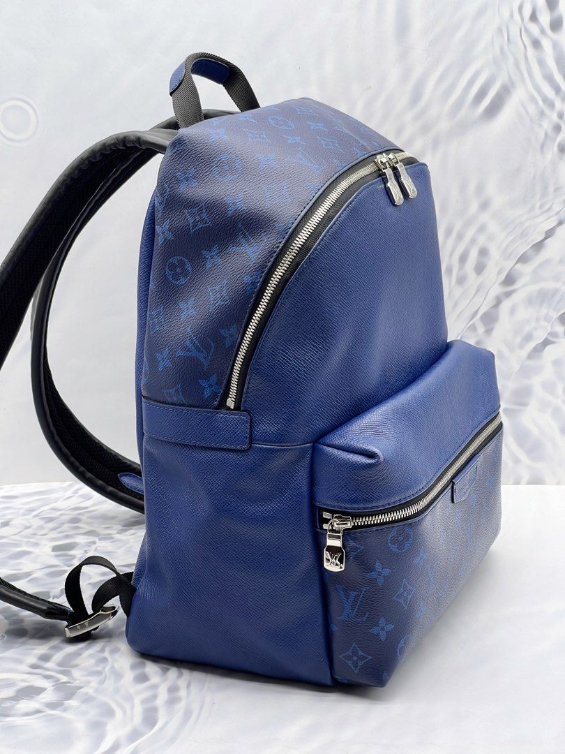 LOUIS VUITTON Blue Monogram Coated Canvas & Taiga Leather Discovery  Backpack PM