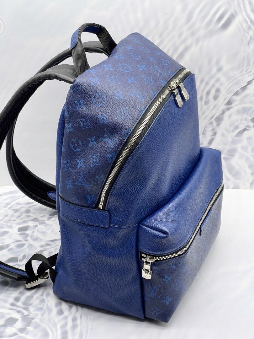 LOUIS VUITTON Discovery Taiga Monogram Leather Backpack Blue