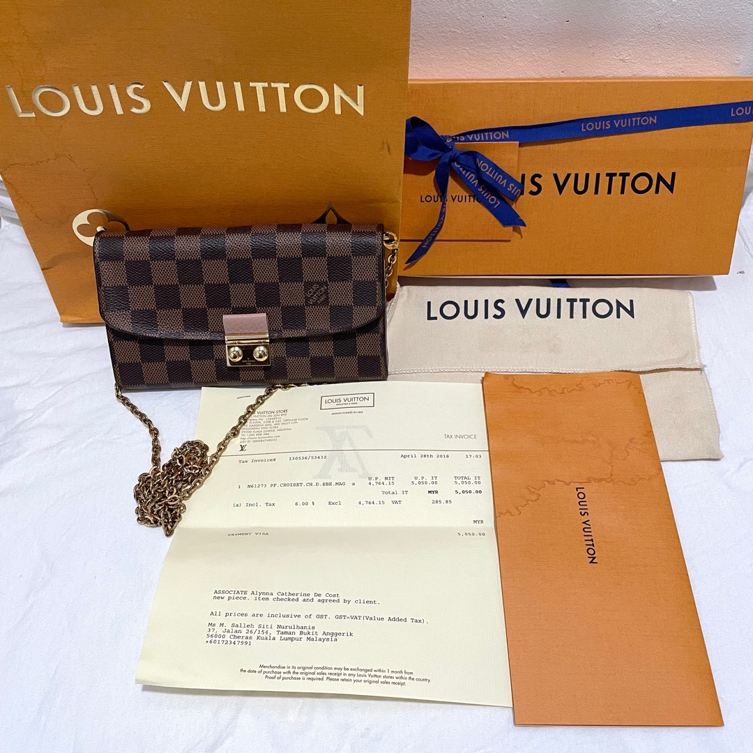 Louis Vuitton Croisette Chain Wallet Damier Ebene Rose Ballerine