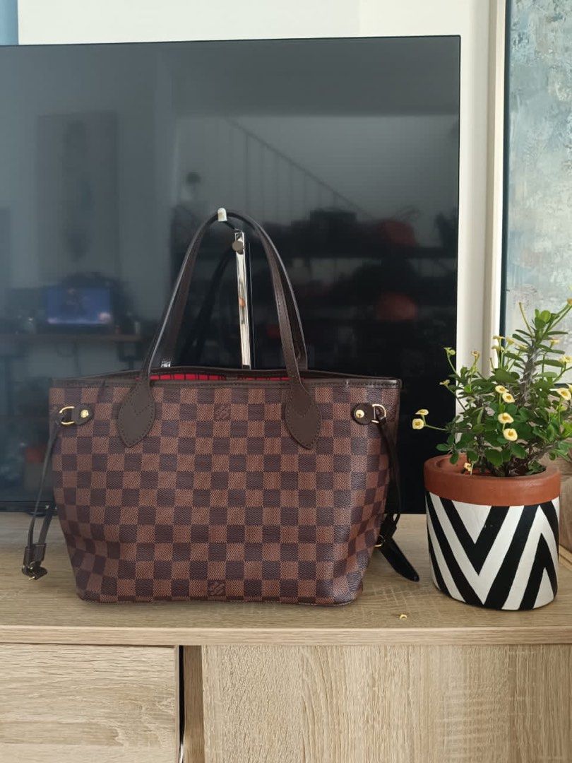 Louis+Vuitton+Neverfull+Damier+Ebene+Tote+PM+Brown+Canvas for sale online