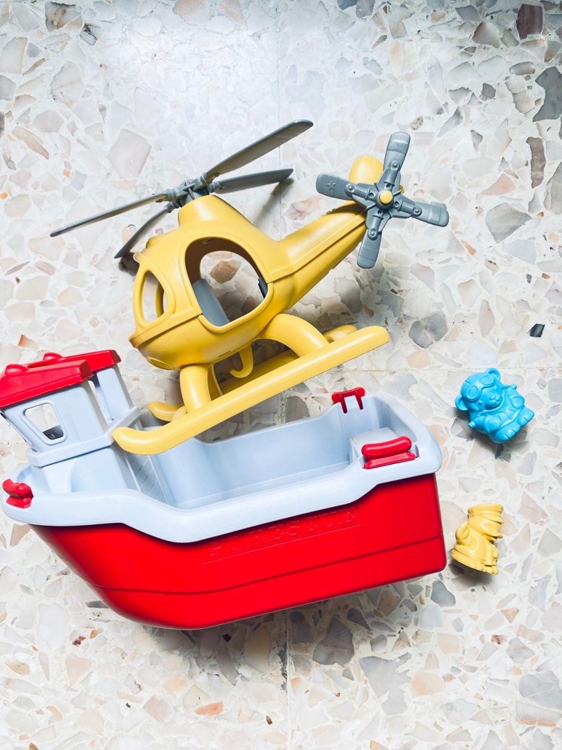 Green toys rescue boat and 2025 helicopter
