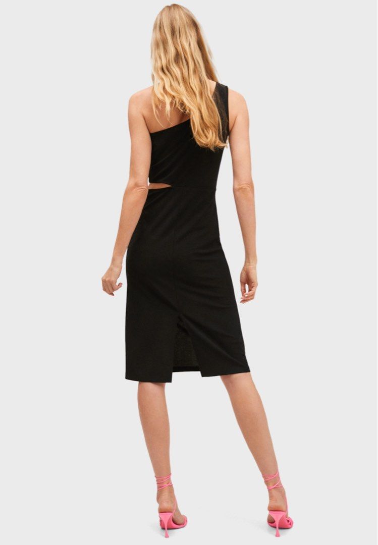 mango one shoulder cut out dress MANGO One-Shoulder Side Cutout Pleated Midi Dress