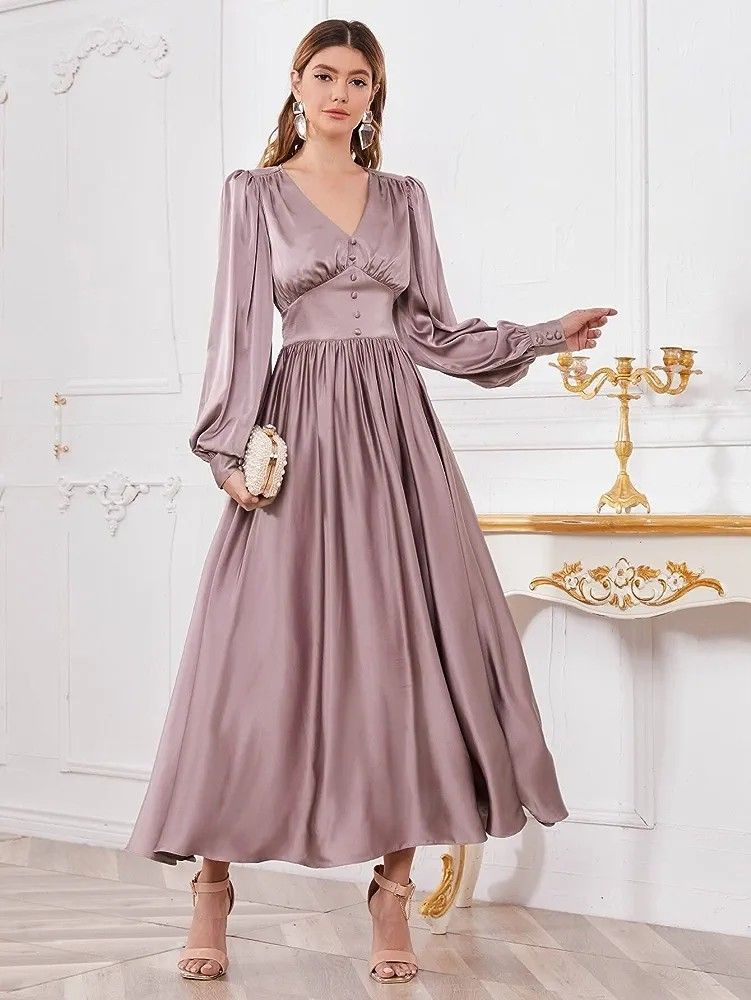 Buy MISH Grey Satin Slit Style Sleeve Maxi Dress online