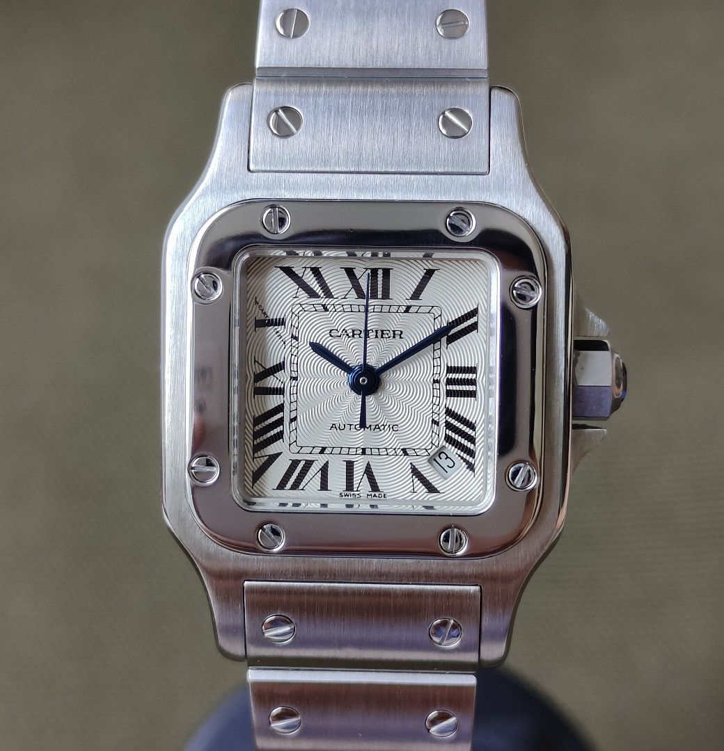 SOLD MINT Cartier Santos Galbee Guilloche Dial 24mm Automatic 2423 Stainless Steel Watch