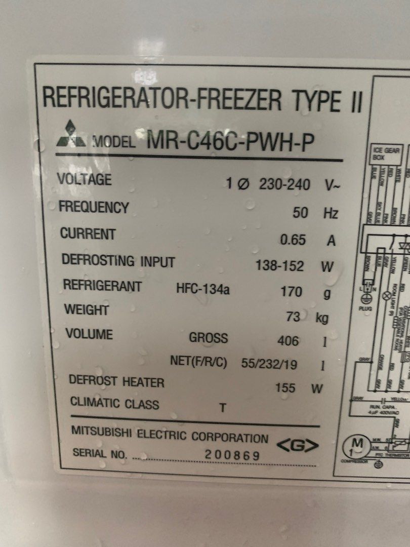 Mitsubishi 3Ticks 3Door Auto Icemaker Bottom Freezer Fridge, 306L, TV