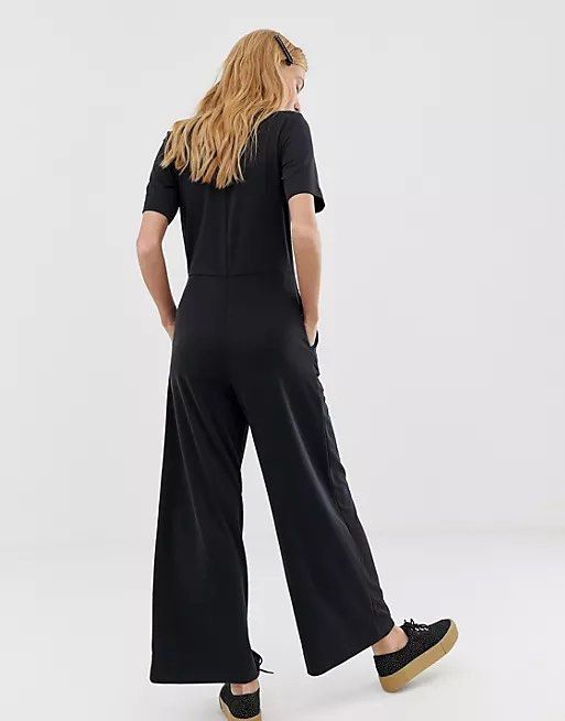 Monki short sleeve wide leg jumpsuit in dark grey Women s Fashion