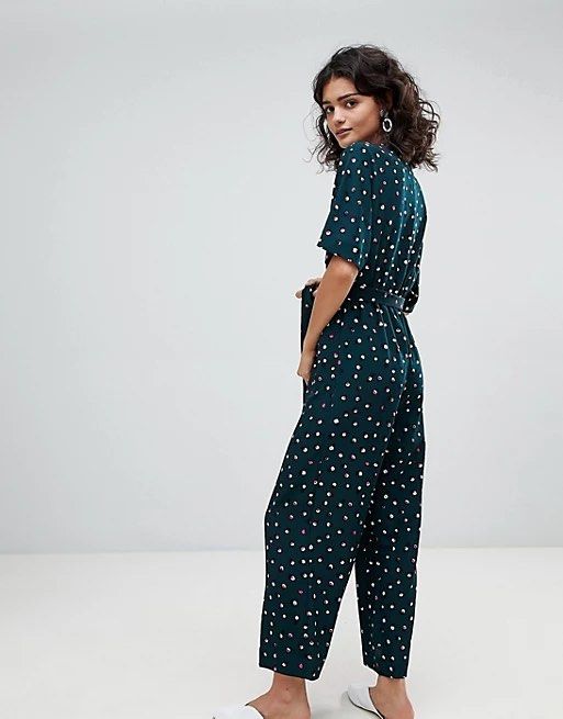 Monki Wide Leg Polka Dot Jumpsuit in Green Women s Fashion