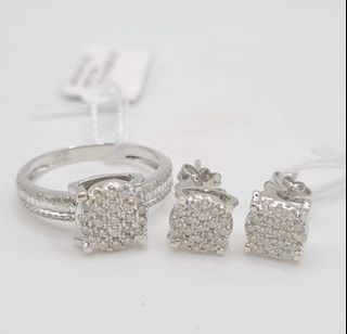 Natural Diamond Round/Baguette 2 Piece Set Ring & Earrings 14K