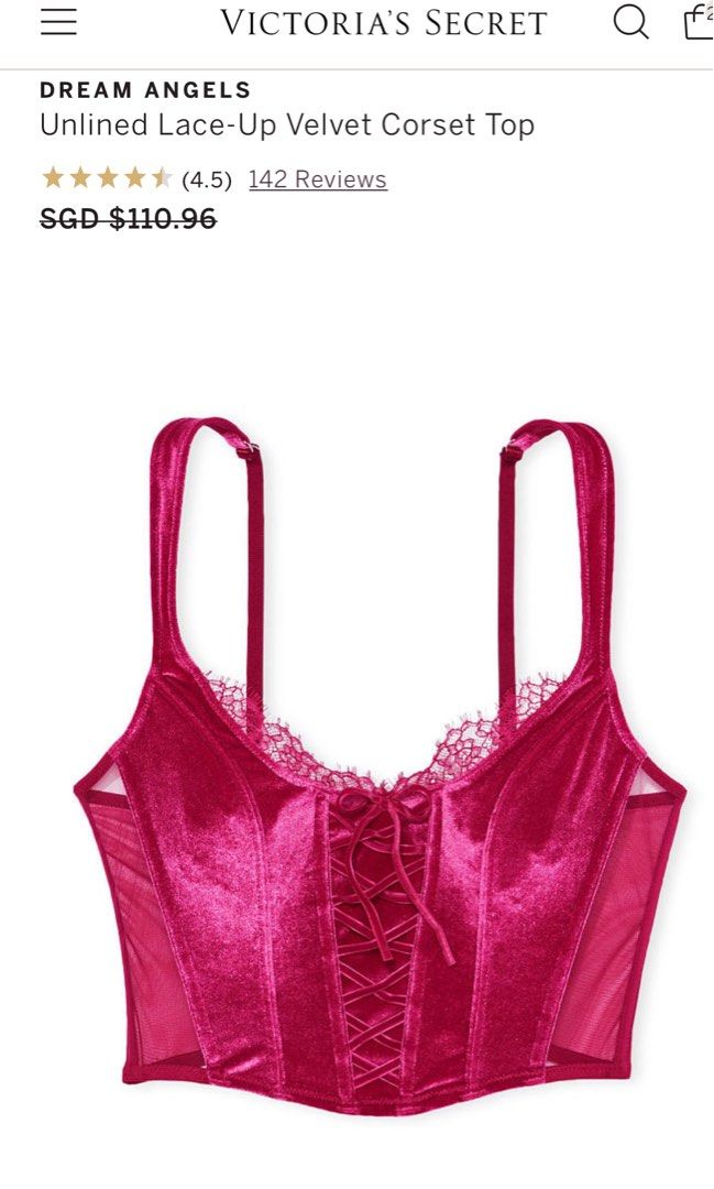 Victorias Secret XL Unlined Lace-Up Corset Top DREAM ANGELS Pink