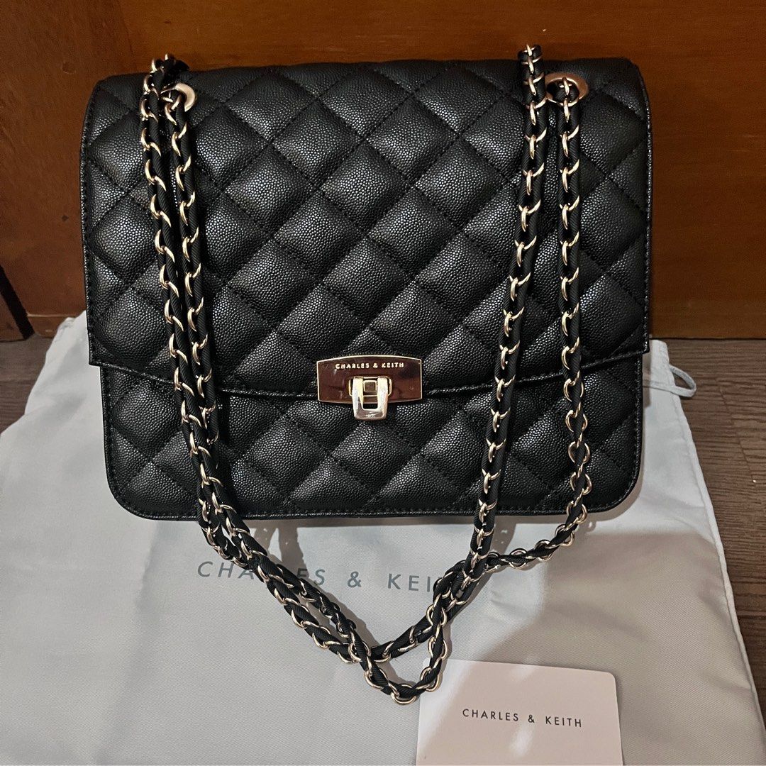 Cressida Quilted Chain Strap Bag - Black
