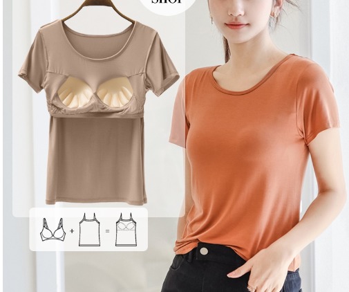 Padded Top T-shirt New Improved Design All in One Top with Bra, Women's  Fashion, Tops, Blouses on Carousell