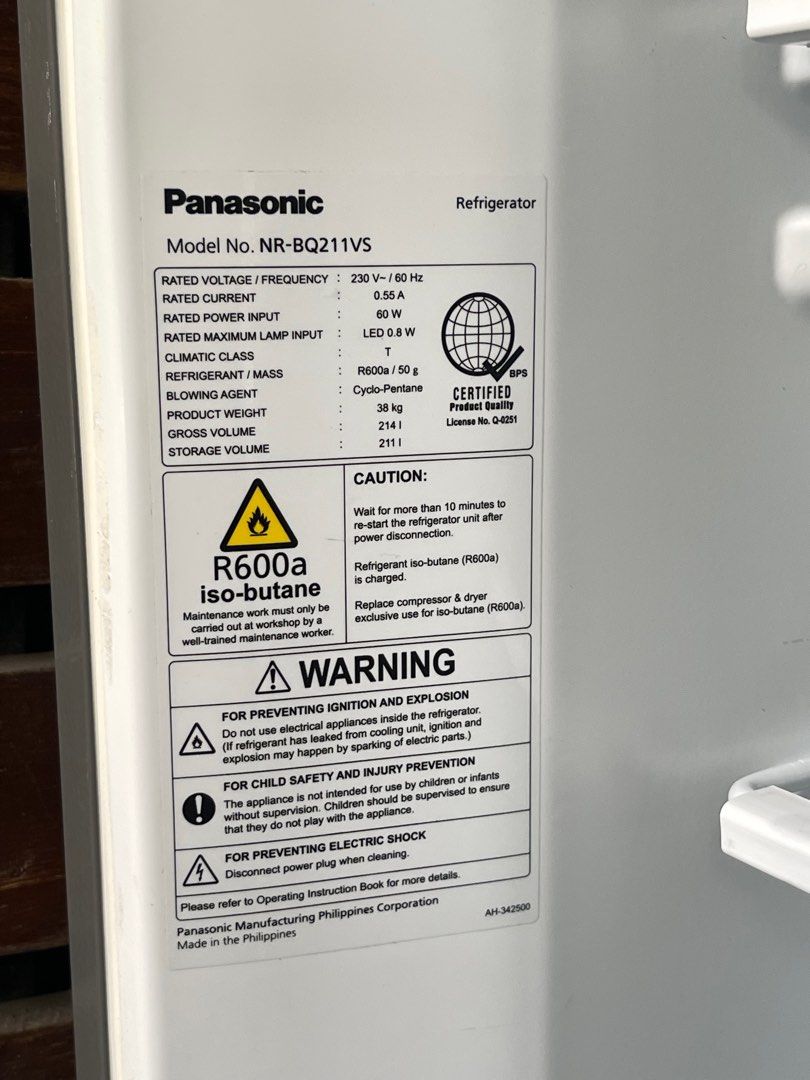 Panasonic Inverter Refrigerator Fridge Freezer 7.6cu TV Home