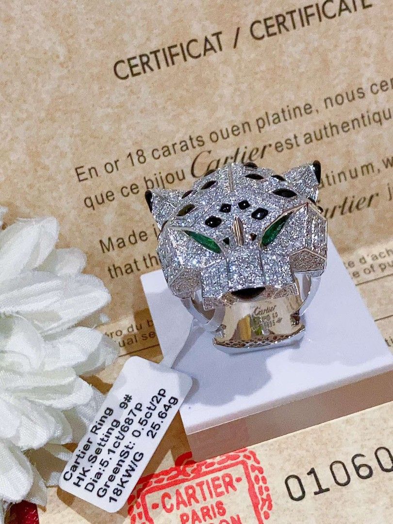Panther Head Ring Full Diamonds 18k Gold Hk Setting Women s Fashion Jewelry Organizers Rings on Carousell