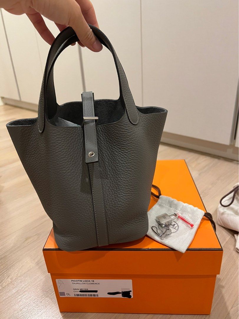 HERMES PICOTIN 18 GRIS PERLE OSTRICH, Luxury, Bags & Wallets on Carousell