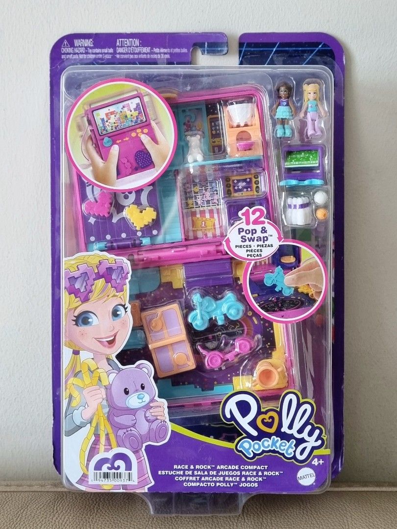 Polly Pocket Race & Rock Arcade Compact 12 Pop & Swap Pieces New By Mattel